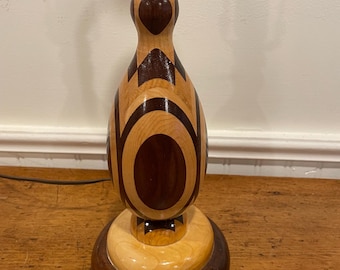 Very nice solid turned wood table lamp in excellent condition.  #3