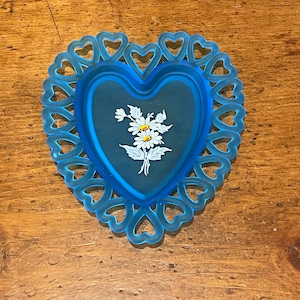 Vintage westmoreland blue satin glass heart dish