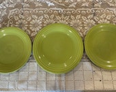 Set of three Vintage Homer Laughlin Fiestaware chartreuse plates (Circa 1936-1969) Vintage Good to Very Good condition.