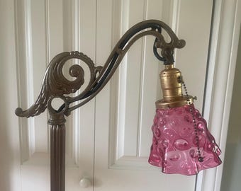 Antique  Bridge Lamp Art Deco floor lamp with an antique cranberry shade  #6