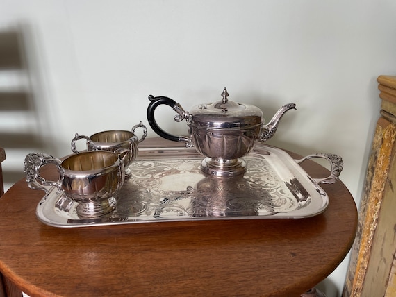 Vintage Viking Silver Plate EP Copper Teapot W/ Sugar & Creamer