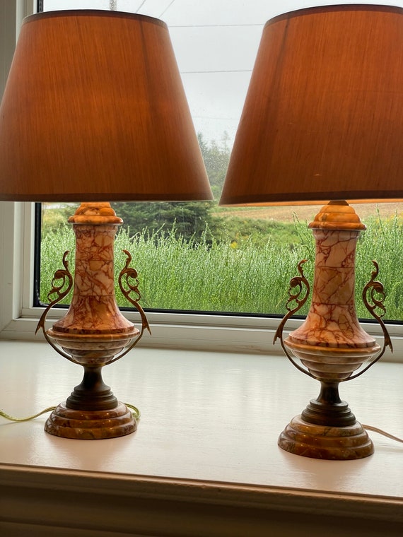 Pair of Beautiful Small Marble Lamps Etsy