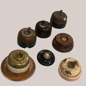 Antique Doorbells & Push Button Switches Set of 7 | Vintage Brass Bakelite Door Bell Collection | Architectural Salvage Lot
