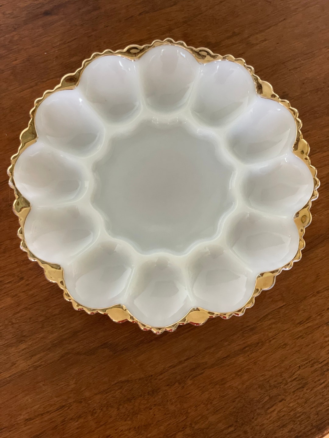 Devilled Egg Plate, White Milk Glass Etsy