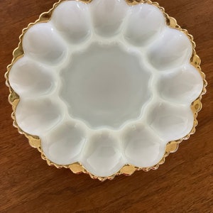 Devilled egg plate, white milk glass