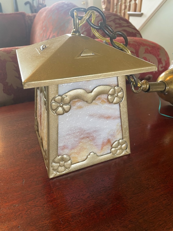 Arts and Crafts slag glass pendant light