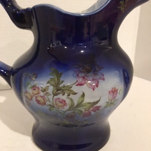 Deep blue Staffordshire England water/ juice or milk jug from the early 1900&#39;s.