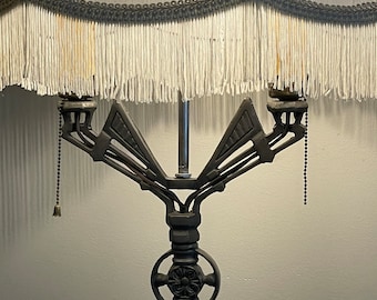 Antique 1920s Art Deco floor lamp , 2 light with jadeite in base