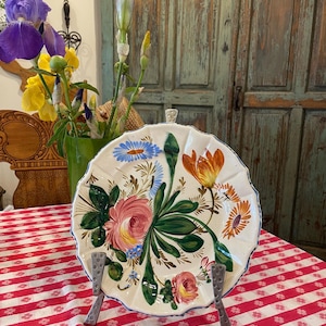 Antique 1930s Nova Rose handpainted Italian renaissance floral plate - 10.25&quot; in diameter