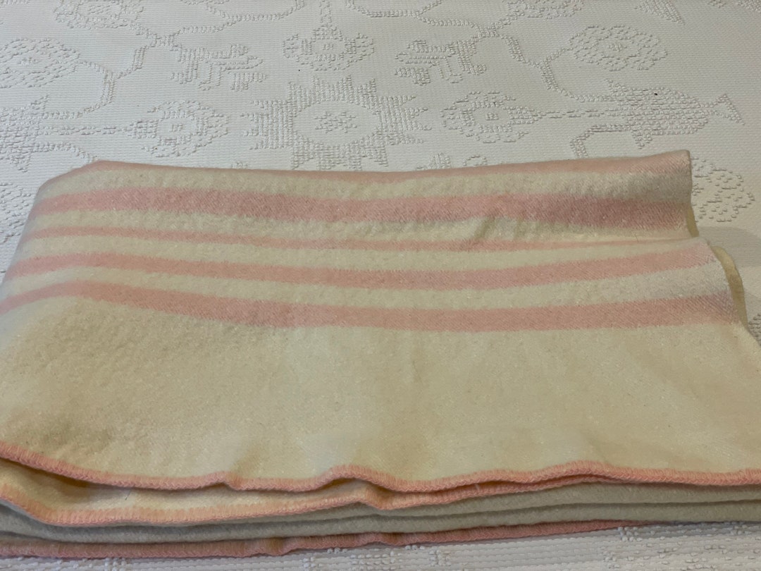 Vintage Pink Striped Wool Blanket 56 X 68 Etsy