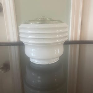 Art deco frosted glass globe shade - white and clear ceiling mount 1940s - replacement light globe   #7