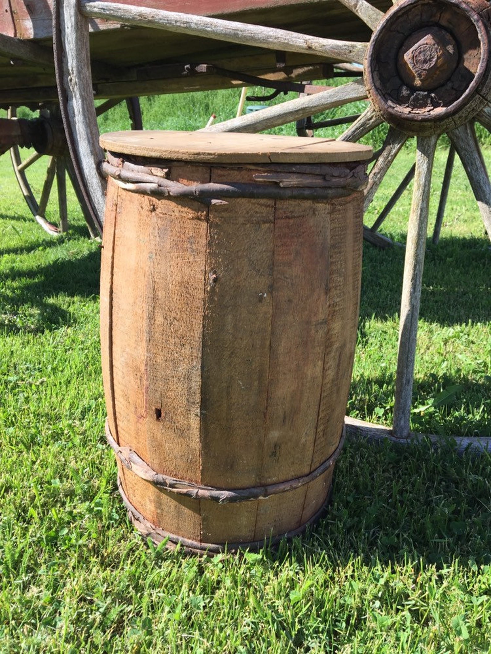 PEI made wooden barrel bin with birch bentwood twig barrel Etsy