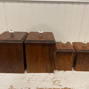 Vintage Kitchen Canisters w/ Lids and interior liners. Midcentury  Wood Construction