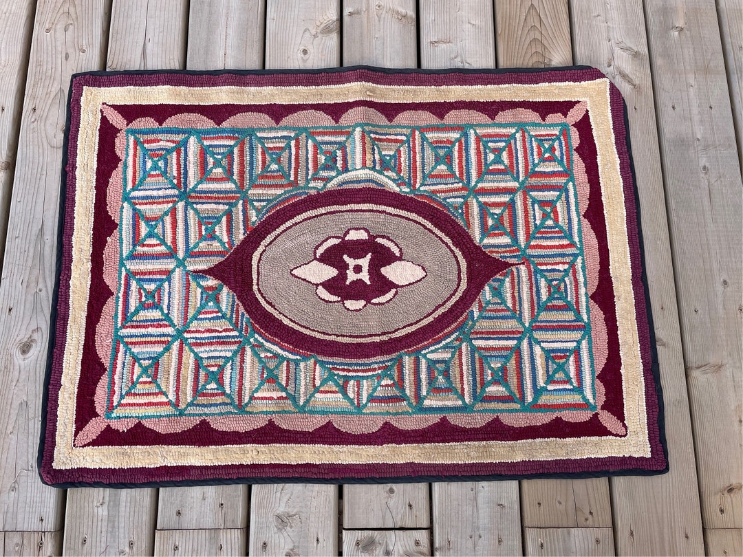 Early PEI Hand Hooked Rag Rug in a Very Unusual Pattern From a ...