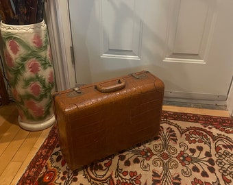 Rare small early 20th century faux crocodile/alligator leather suitcase in good condition..