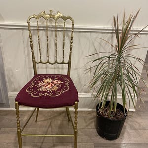 Italian chiavari brass chair with needle point seat and high back