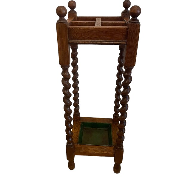 Arts & Crafts Oak Barley Twist Umbrella Cane Stand.