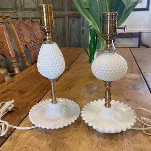 Lovely set of 1940s hobnail milk glass table lamps - Accent Lamp x 2 - Collectible | Art Deco | Bedside Decor | Gift Idea