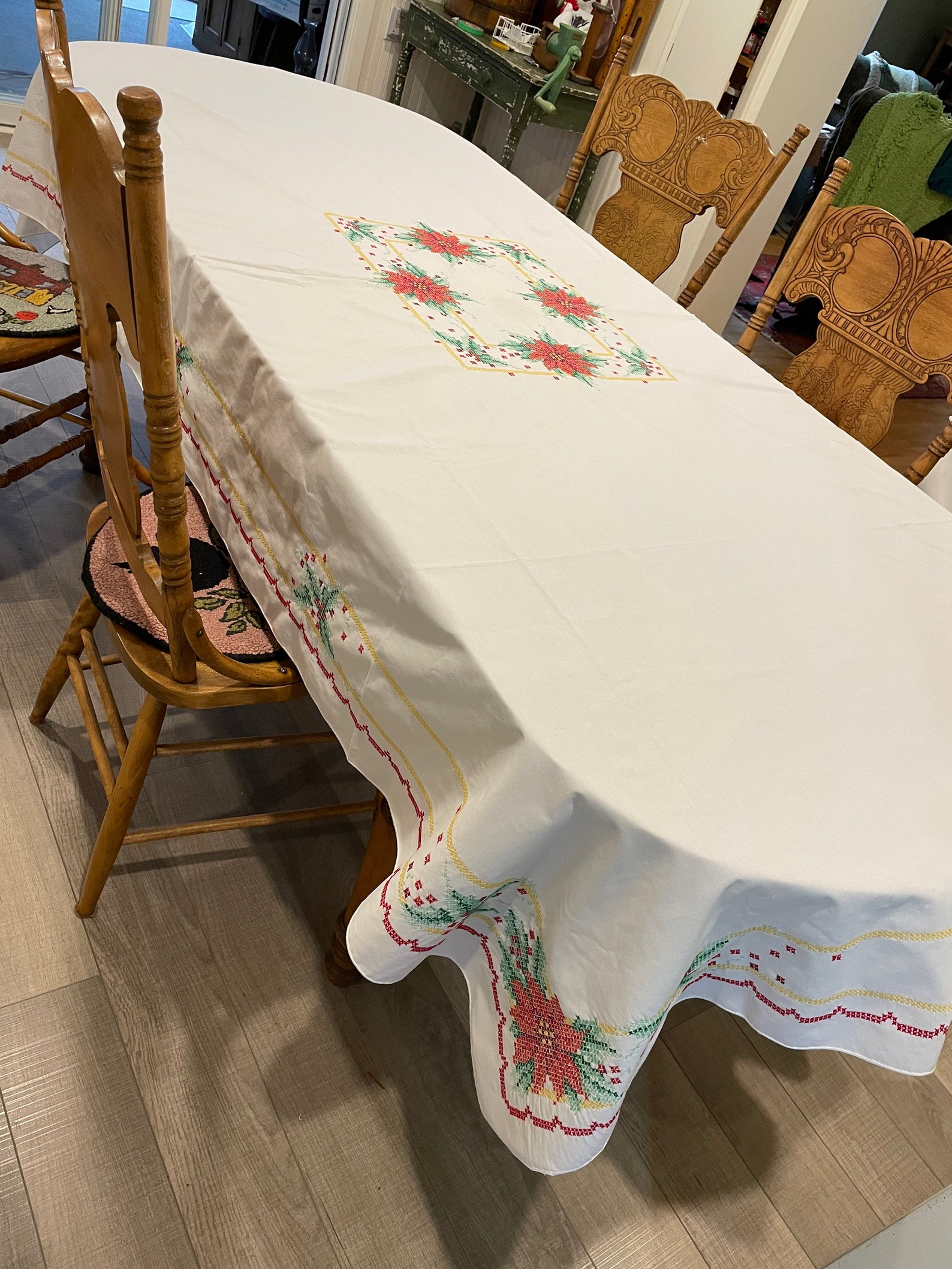 Amazing Extra Long Christmas Tablecloth With Cross Stitch Etsy Canada