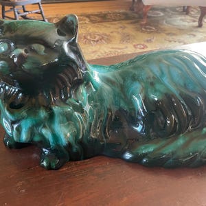 Rare Blue Mountain Pottery large green cat in excellent condition.