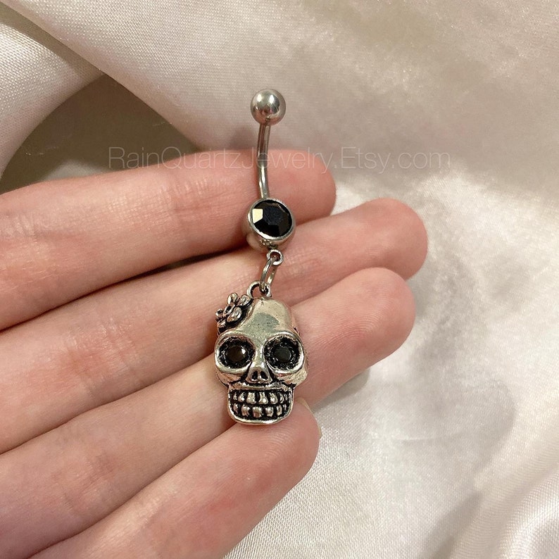 Crystal Skull Belly Button Ring Skeleton Navel Ring Gothic Etsy