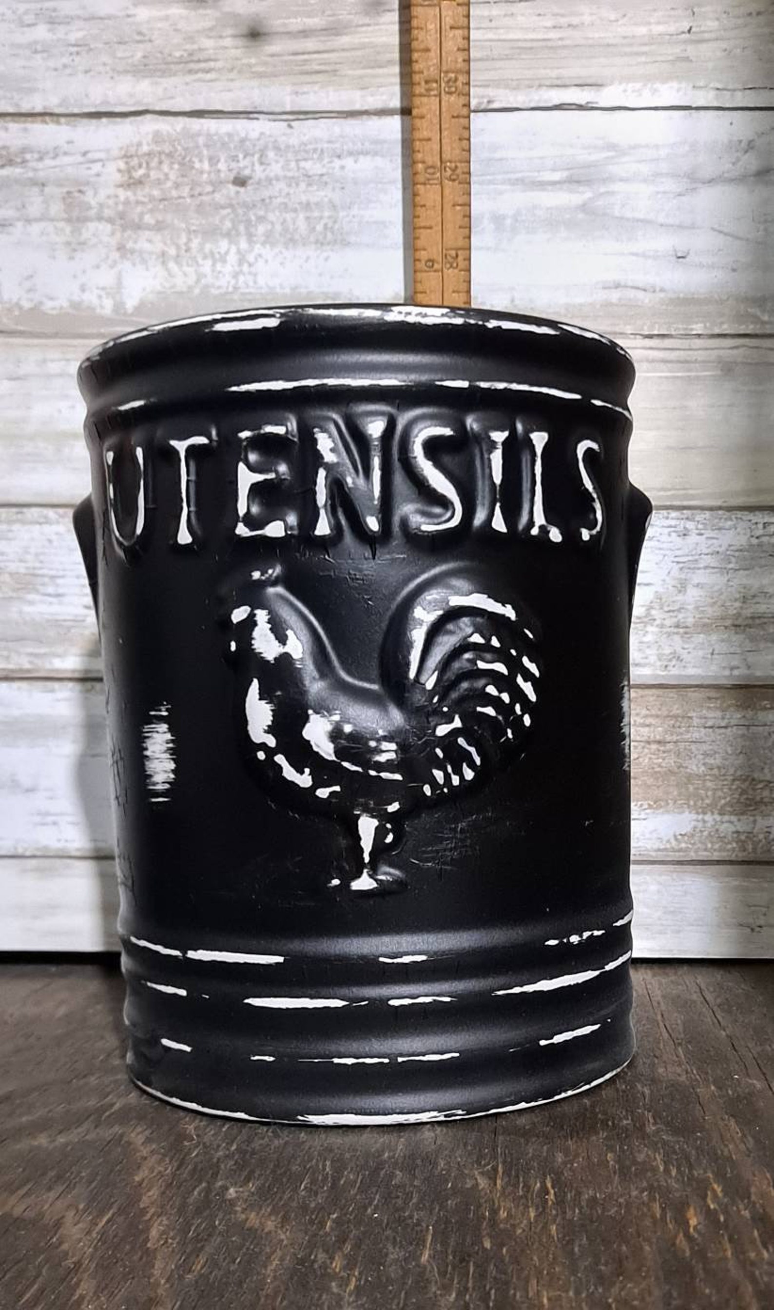 Farmhouse Kitchen Ceramic Rooster Utensil Holder Storage Etsy