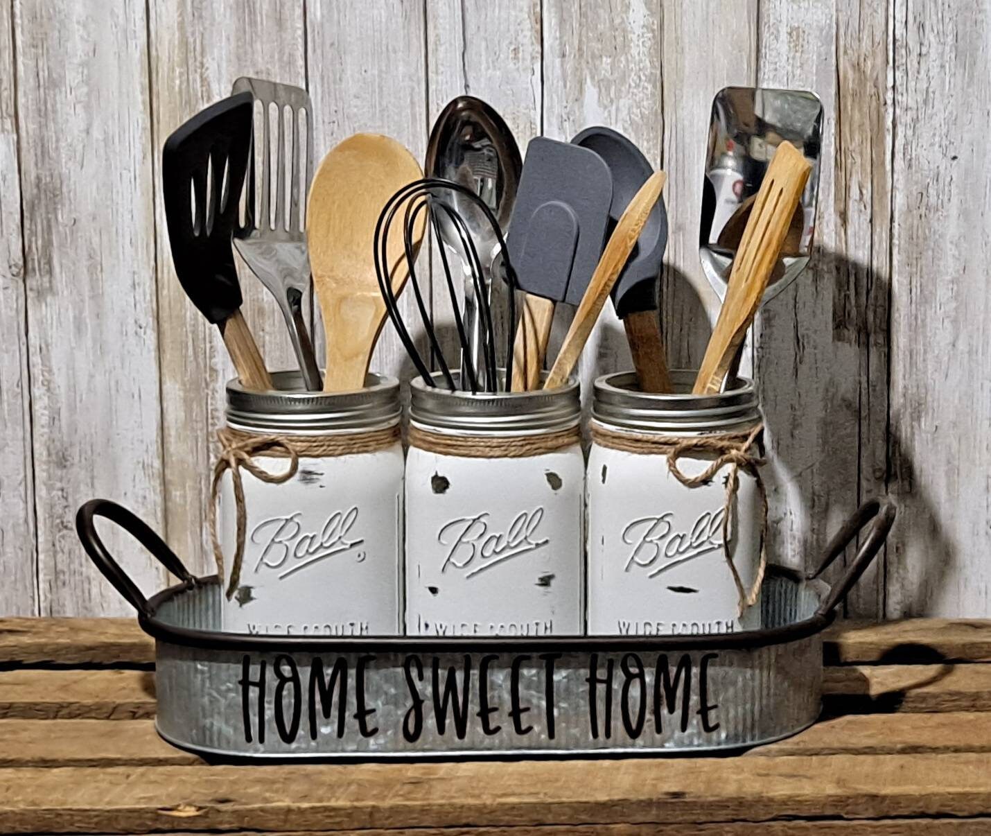 Mason Jar 4pc Kitchen Utensil Holder Kichen Storage Canister Etsy