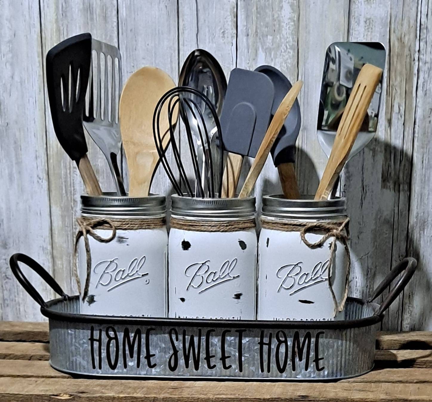 Mason Jar 4pc Kitchen Utensil Holder Kichen Storage Canister Etsy