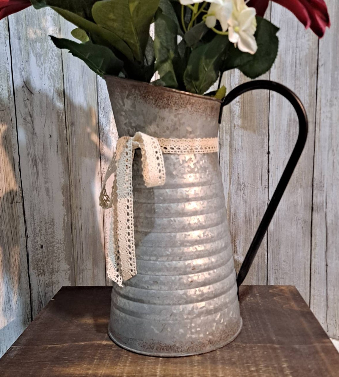 Farmhouse Galvanized Rustic Pitcher Artificial Dahlia & Etsy