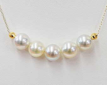 SALE Rare Natural color 9mm - 9.5mm akoya pearl multi color through necklace 10K Real Japan reenspearl Japanese Seawater pearl