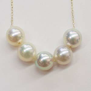 SALE Rare Natural color 9mm 9.5mm akoya pearl multi color through necklace 10K Real Japan reenspearl Japanese Seawater pearl zdjęcie 1