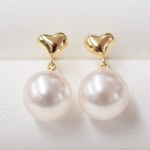 hanadama rank White pink 7.5mm - 8mm Real Akoya Pearl heart K18 Earrings From Japan 1pair akoyapearls Japanese Seawater pearl reenspearl