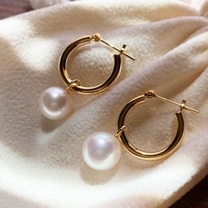 Hanadama rank 7.5mm - 9.5mm Real Seawater Akoya Pearl Earring From Japan 18K 14K anniversary Japanese Akoyapearl hoop earrings reenspearl