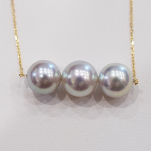 SALE one of a kind item Rare Natural color blue 8.5mm - 9mm akoya pearl 3pc necklace 18K Real Japan reenspearl Japanese Seawater birthday