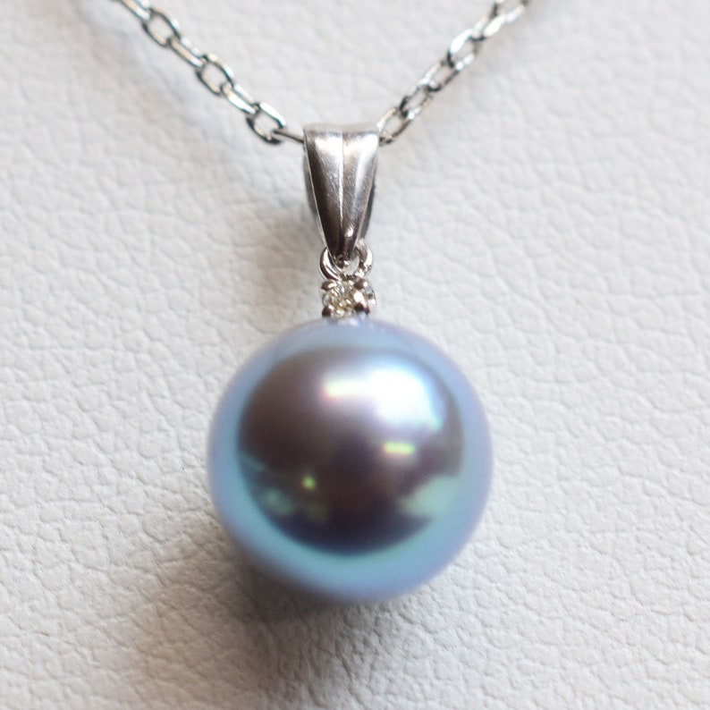 Akoya Pearl blue pendant necklace diamond 0.01ct 88.5mmUP Etsy