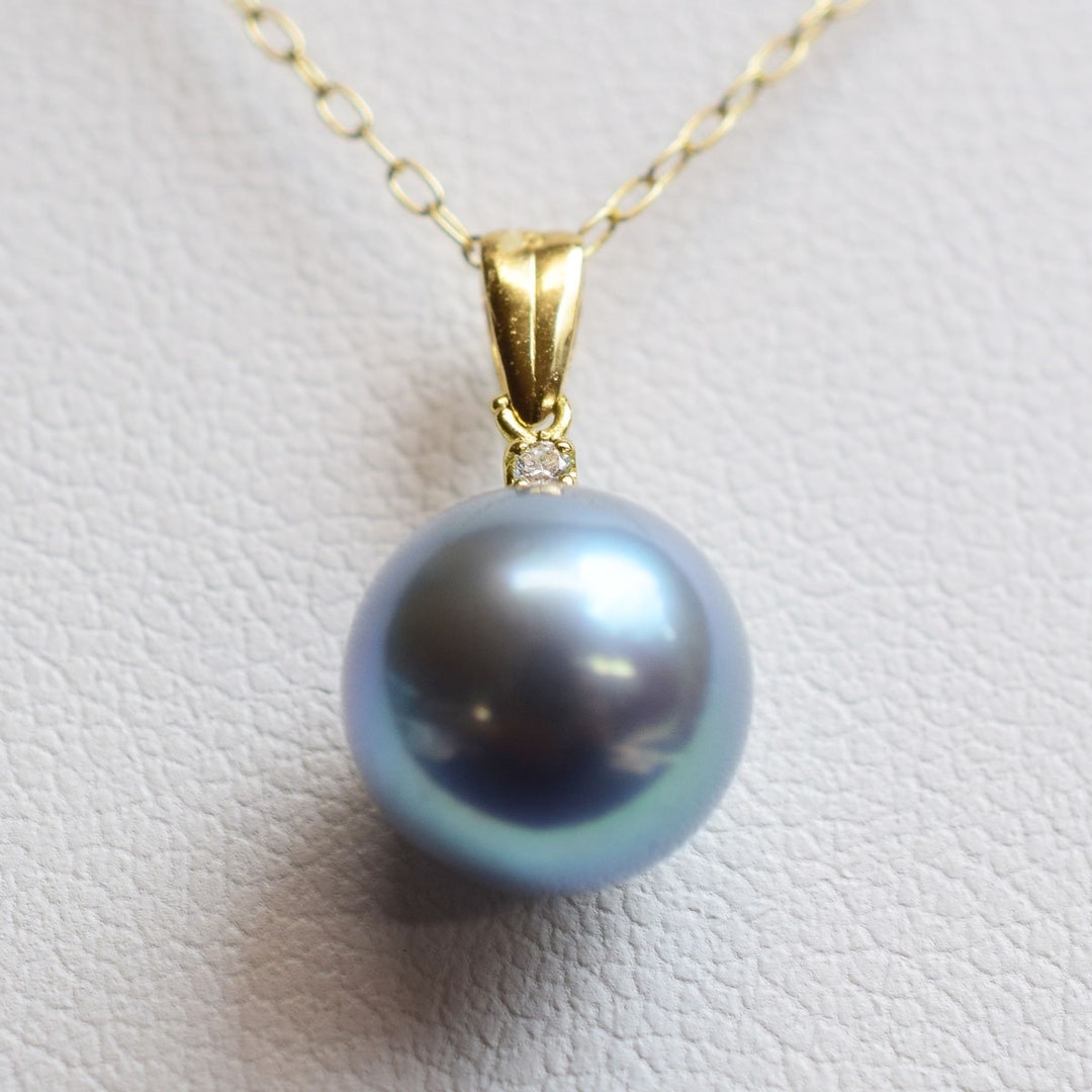 Akoya Pearl Blue Pendant Necklace Diamond 0.01ct 8-8.5mmup - Etsy