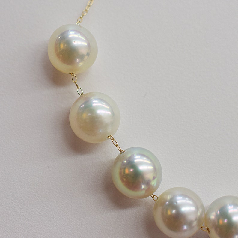 SALE Rare Natural color 9mm 9.5mm akoya pearl multi color through necklace 10K Real Japan reenspearl Japanese Seawater pearl zdjęcie 5