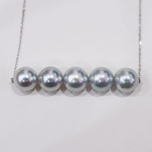 SALE one of a kind item Rare Natural color blue 8.5mm 9mm akoya pearl 5pc necklace 18K Real Japan reenspearl Japanese Seawater birthday あこや