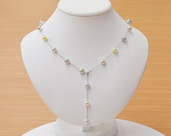 Natural multi color Station Necklace 8mm - 8.5mm Real Akoya Pearl From Japan 23inch starand akoyapearl choker reenspearl Silver