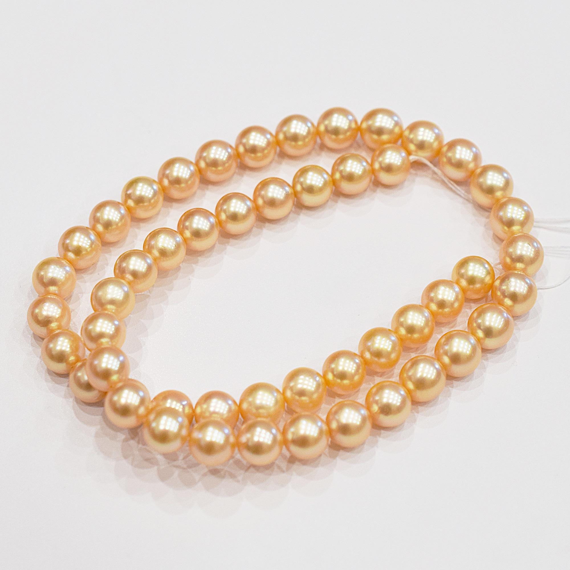 Gelimiteerd op het werkelijke item Ketting goudgeverfde kleur akoya parel 8 mm - 8,5 mm zeewater Parel uit Japan 16,9 inch 43 cm ster en choker reenspearl