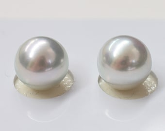 S rank Madama grade bule 9mm - 9.5 mm Natural 1pair 2pc Akoya Pearl studs Earring From Japan Japanese Seawater pearl akoyapearl reenspearl