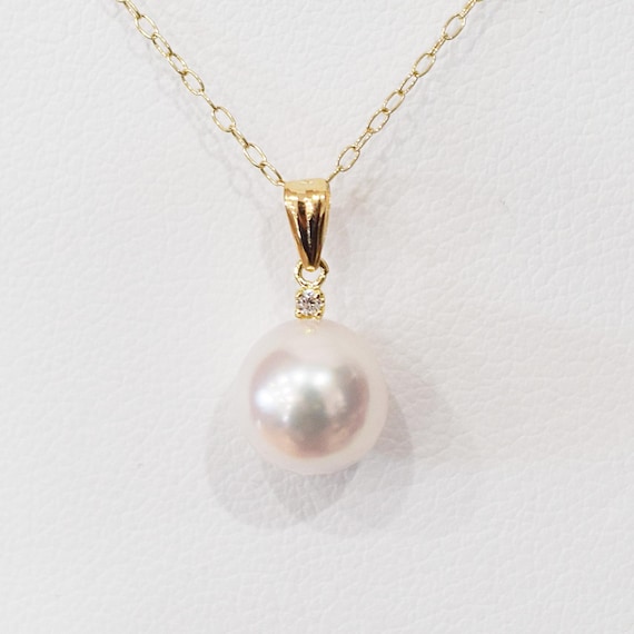 あこや真珠 ペンダント ネックレス: 18K ゴールド、ダイヤモンド 