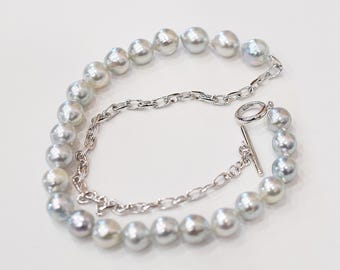Ketting Natuurlijke kleur Barok 8 mm-9 mm Echte Akoya-parel uit Japan 17,3 inch ster en Japanse akoya-parelchoker Gelimiteerd tot daadwerkelijk item