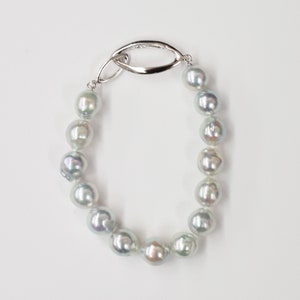 thumbnail image 2 of 3-Row Natural Akoya White Freshwater Pearl Bracelet – 8 Inch, Gold Plated, Baroque Style 2 of 6