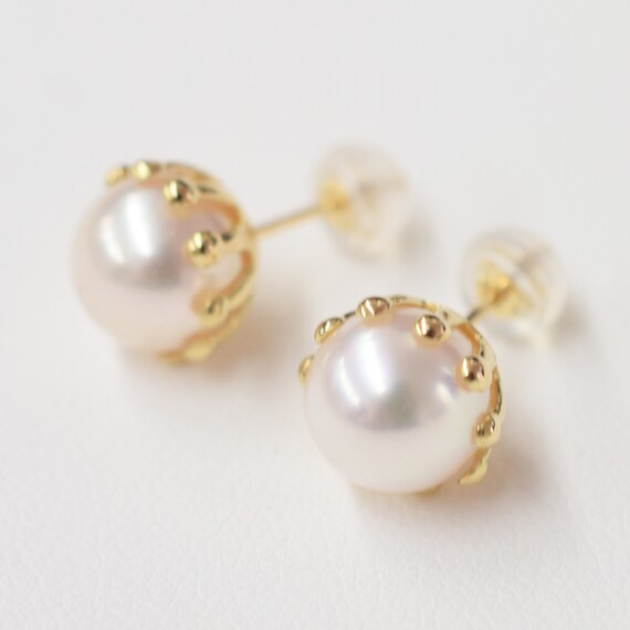 8-8.5mm 花珠ランク ホワイトピンク 海本アコヤ真珠 ピアス K18 K14 