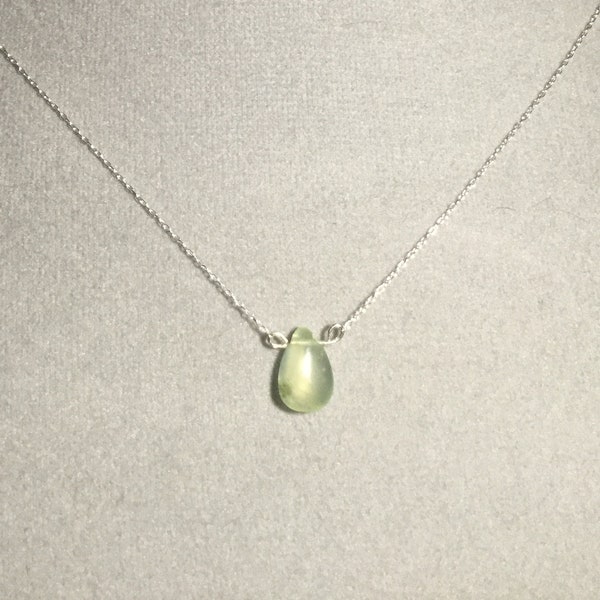 Prehnite Drop Pendant on Sterling Silver Chain Necklace