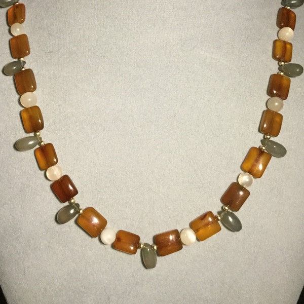 Spessartite, Chalcedony, Moonstone & Gold Necklace