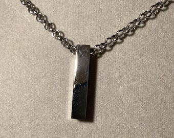 20” Stainless Steel Box Pendant on Stainless Steel Rolo Chain Necklace