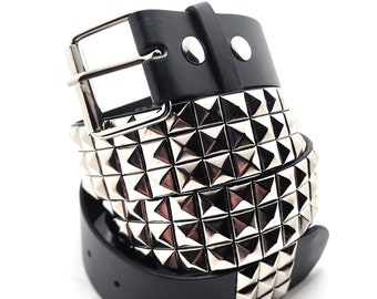 Silver on Black Pyramid Studded Belt Buckle-Friendly