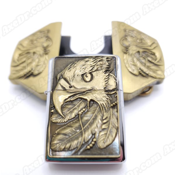 Triple Eagle Bronze Lighter Belt Buckle / Flip Style Lighter Holder Buckle